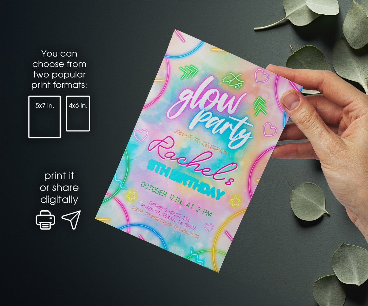 Lets Glow Crazy customizable invitation template | Share or Print | UN015