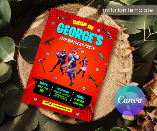 Fortnite Gamer customizable invitation template | Share or Print | boy | XH148