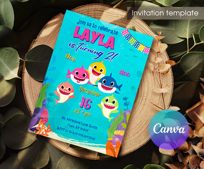 Baby Shark customizable invitation template | Share or Print | QJ006