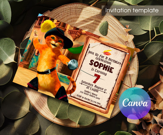 Puss in Boots Cat Shrek customizable invitation template | Share or Print | TS973