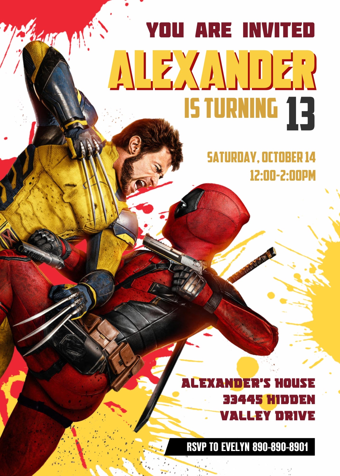 Deadpool Wolverine Marvel customizable invitation template | Share or Print | boy | OM454