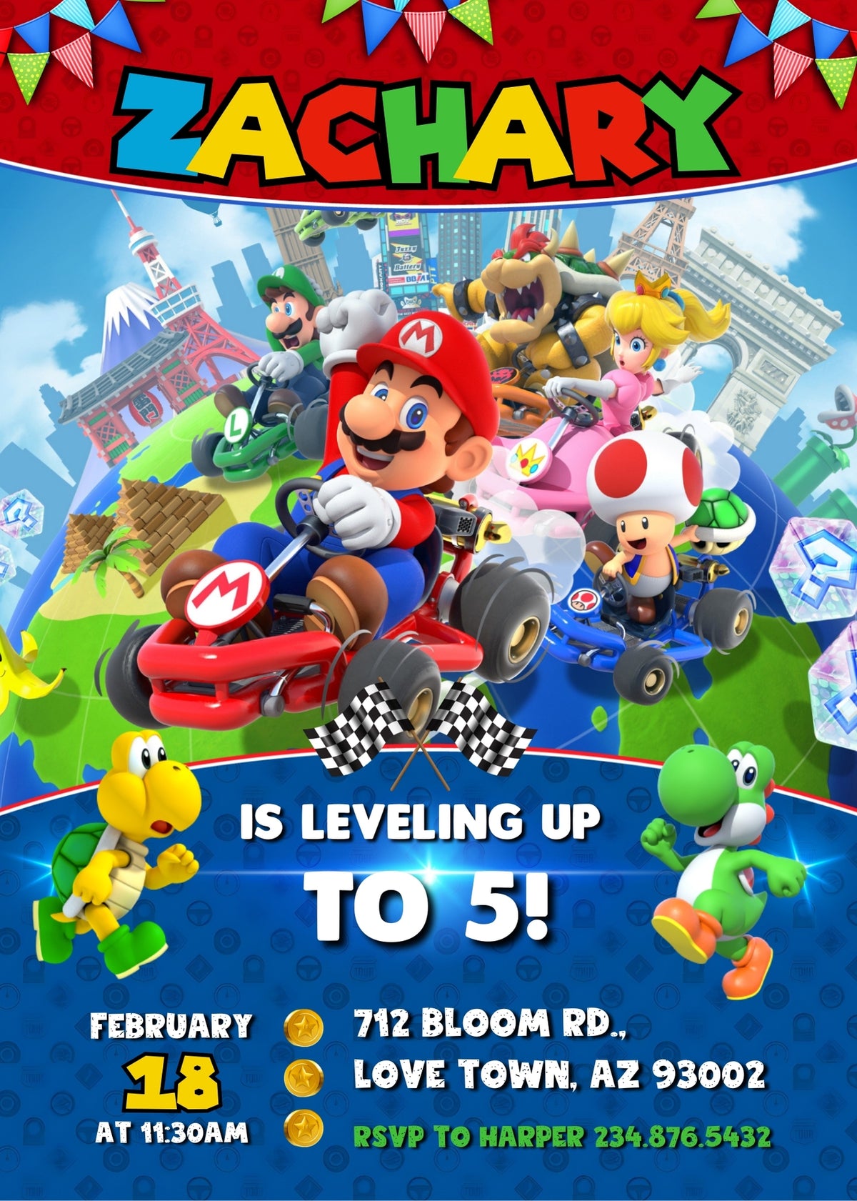Mario Kart Gamer customizable invitation template | Share or Print | boy | JI992