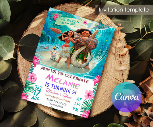 Moana Princess customizable invitation template | Share or Print | girl | WT661
