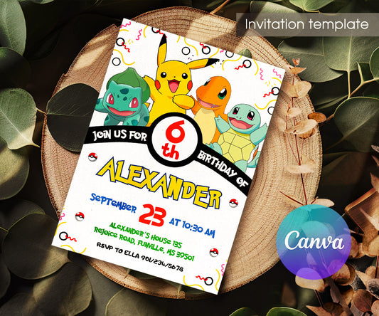 Pokemon Pikachu customizable invitation template | Share or Print | DQ231