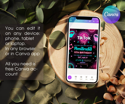 Tik Tok Party customizable invitation template | Share or Print | NS234