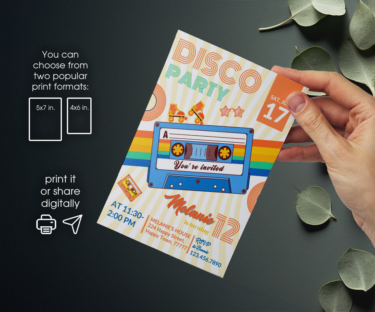 Disco Party 80th 90th customizable invitation template | Share or Print | YQ686
