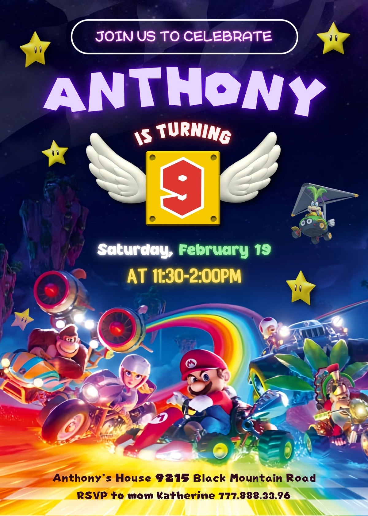 Mario Kart Gamer customizable invitation template | Share or Print | boy | TB807