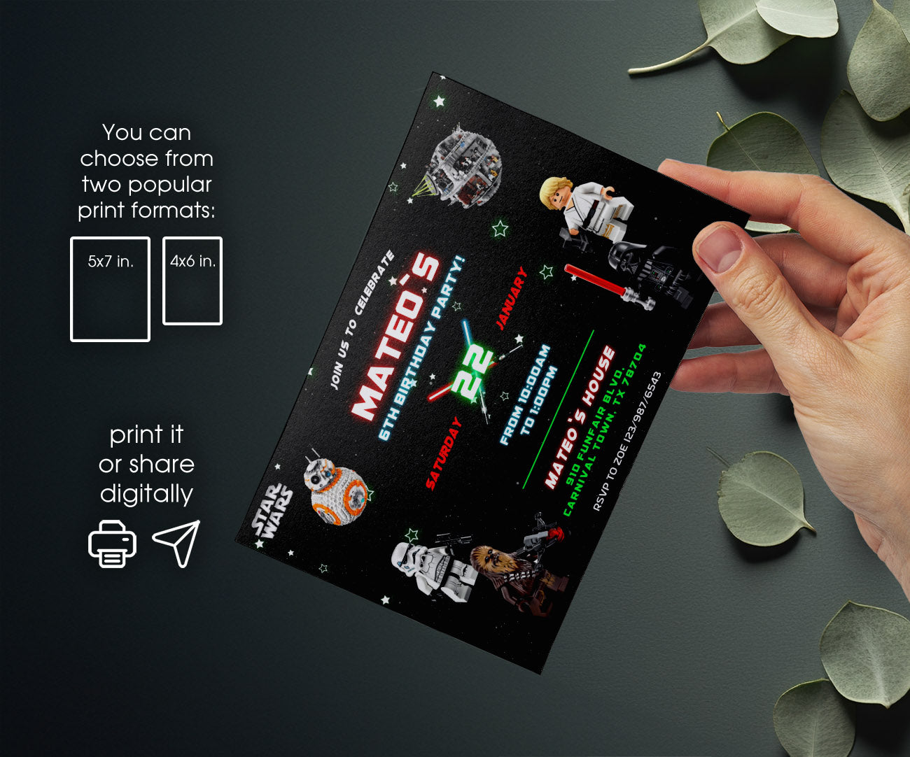 Star Wars Darth Vader Lego Minifigures customizable invitation template | Share or Print | UE140