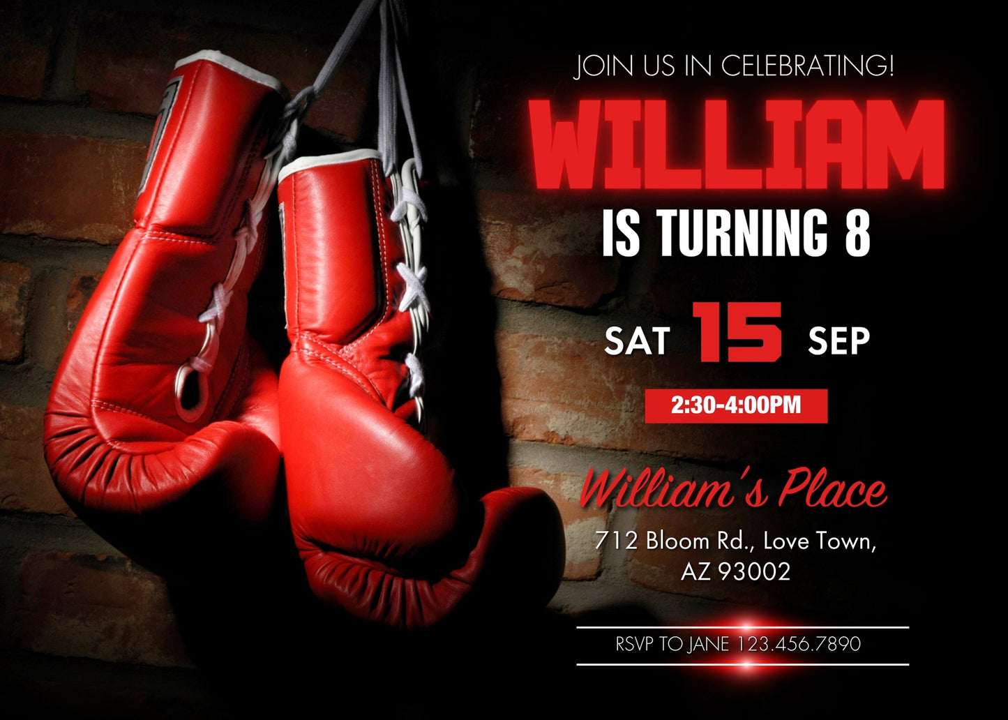 Boxing Fighter customizable invitation template | Share or Print | boy | WD063