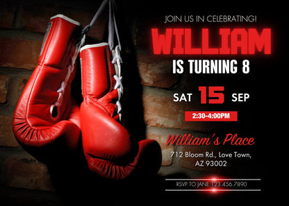 Boxing Fighter customizable invitation template | Share or Print | boy | WD063