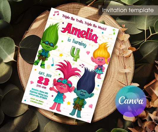 Trolls Poppy customizable invitation template | Share or Print | EF962