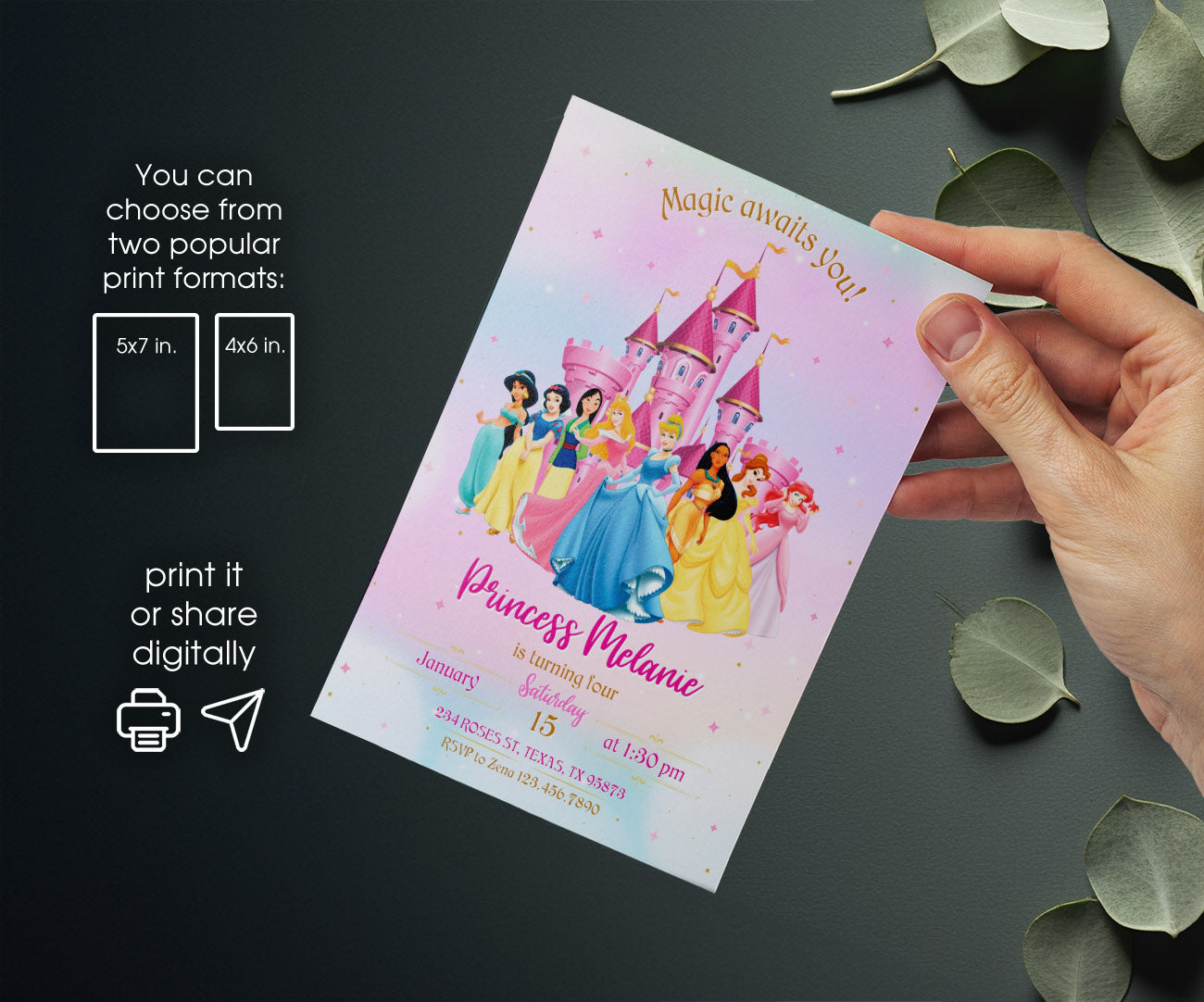 Disney Princess customizable invitation template | Share or Print | girl | DE059