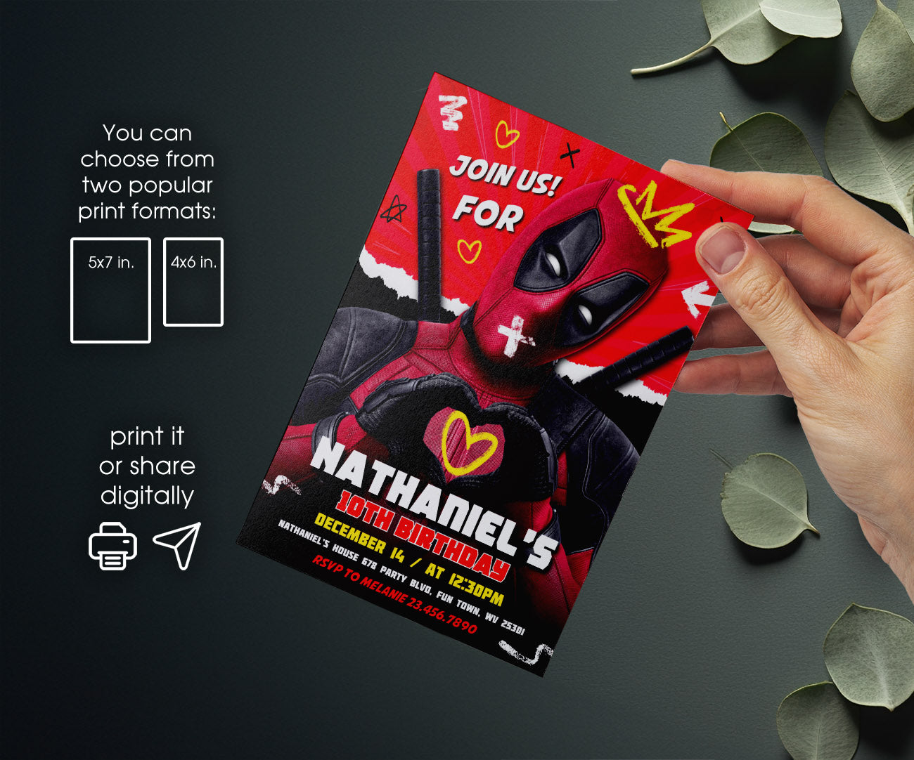 Deadpool Marvel customizable invitation template | Share or Print | boy | UO341
