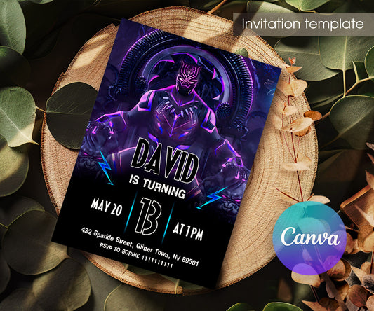 Black Panther Superhero Marvel customizable invitation template | Share or Print | boy | WL017