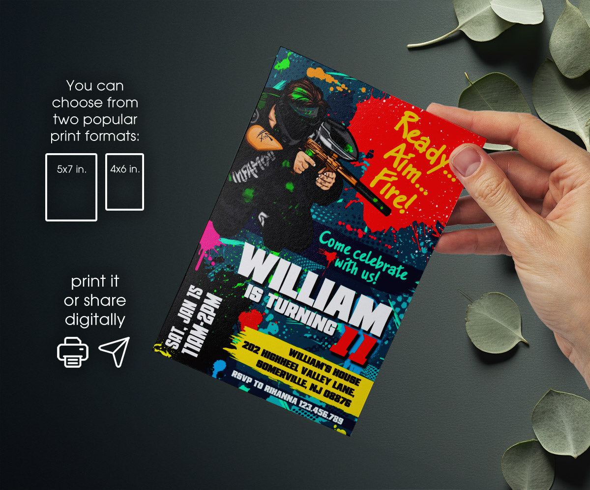 Paintball Airsoft battle customizable invitation template | Share or Print | boy | HV726