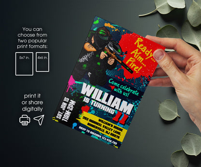 Paintball Airsoft battle customizable invitation template | Share or Print | boy | HV726