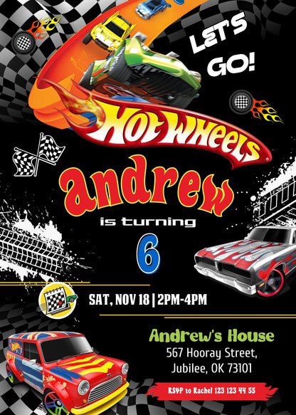 Hot Wheels Racing customizable invitation template | Share or Print | boy | VO818