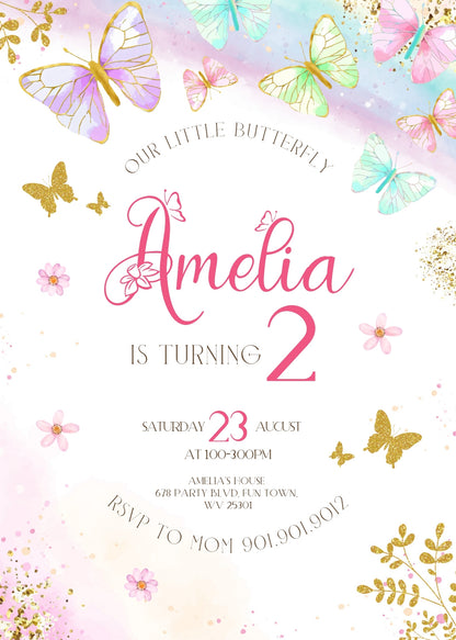 Butterfly Birthday customizable invitation template | Share or Print | girl | LP519