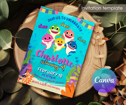 Baby Shark customizable invitation template | Share or Print | UA722