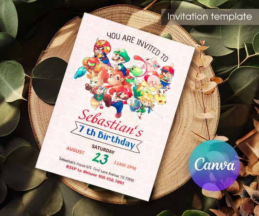 Super Smash Mario Bros customizable invitation template | Share or Print | HU645