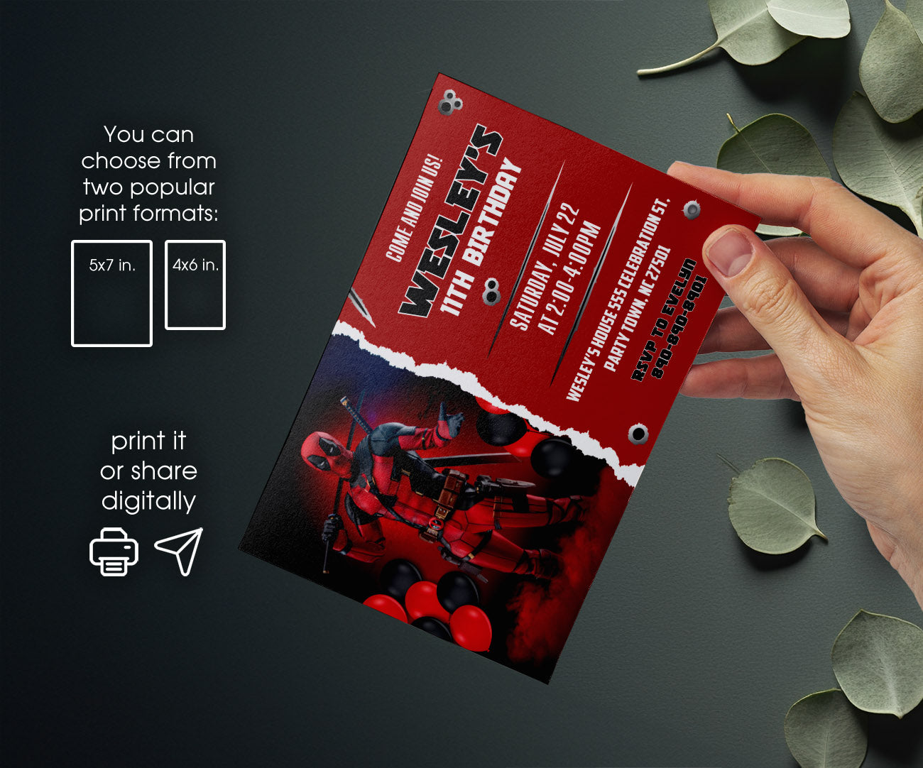 Deadpool Marvel customizable invitation template | Share or Print | boy | WN652