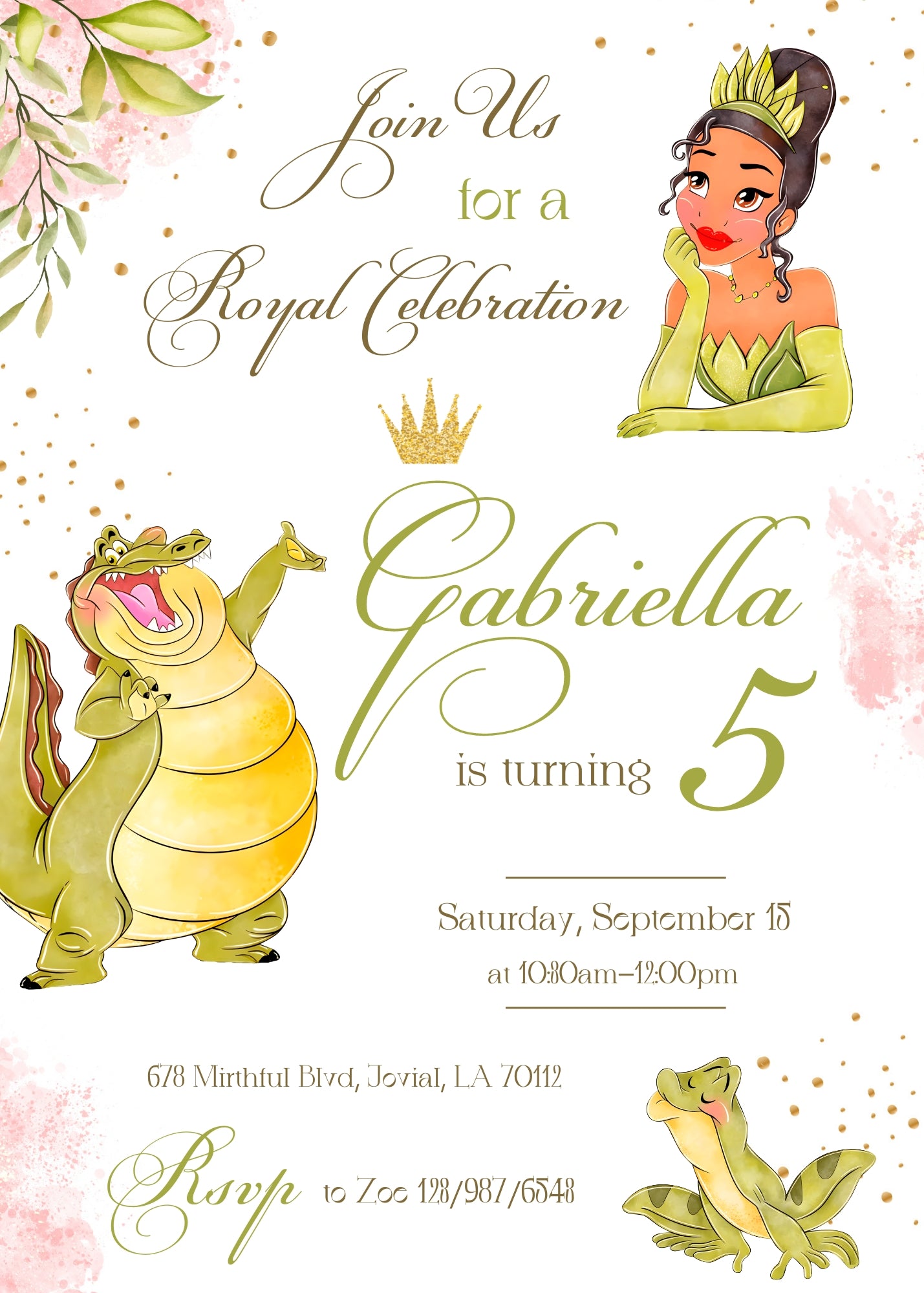 Tiana Frog Princess customizable invitation template | Share or Print | girl | PX113
