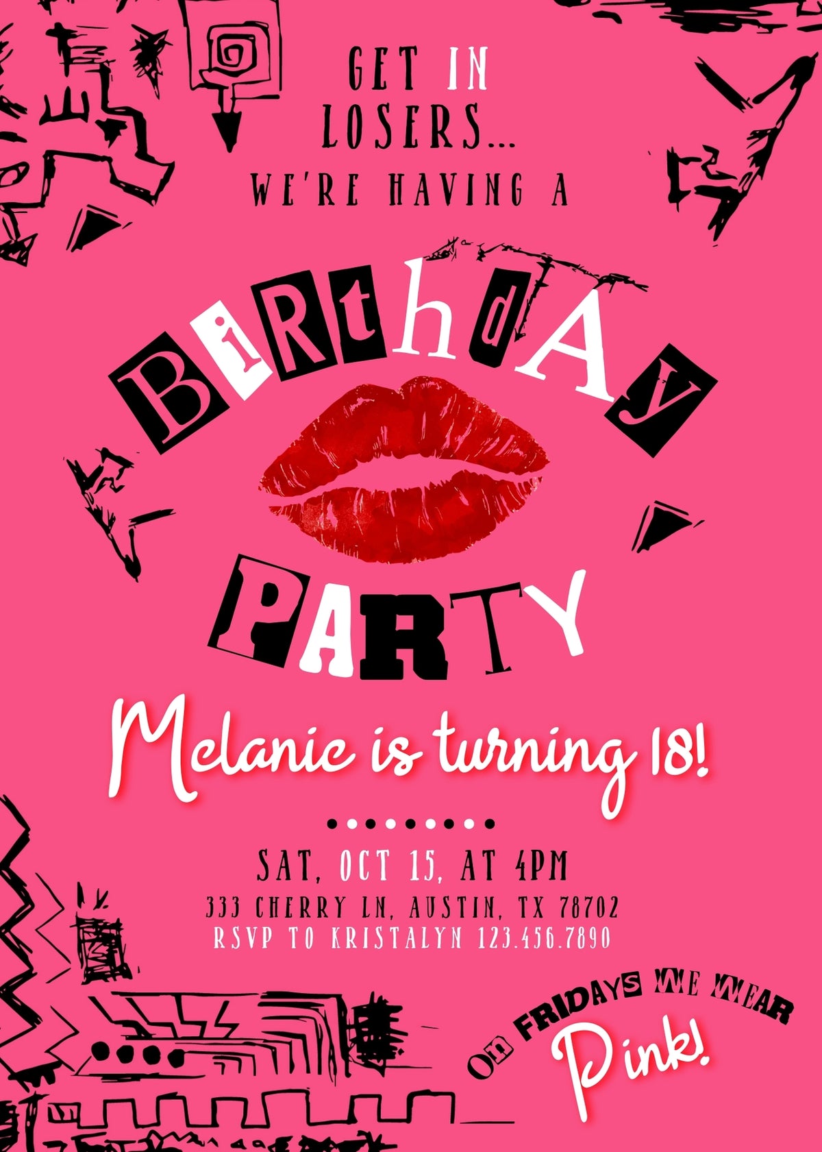 Mean Girls customizable invitation template | Share or Print | girl | TU564
