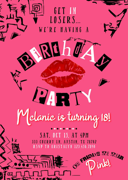 Mean Girls customizable invitation template | Share or Print | girl | TU564