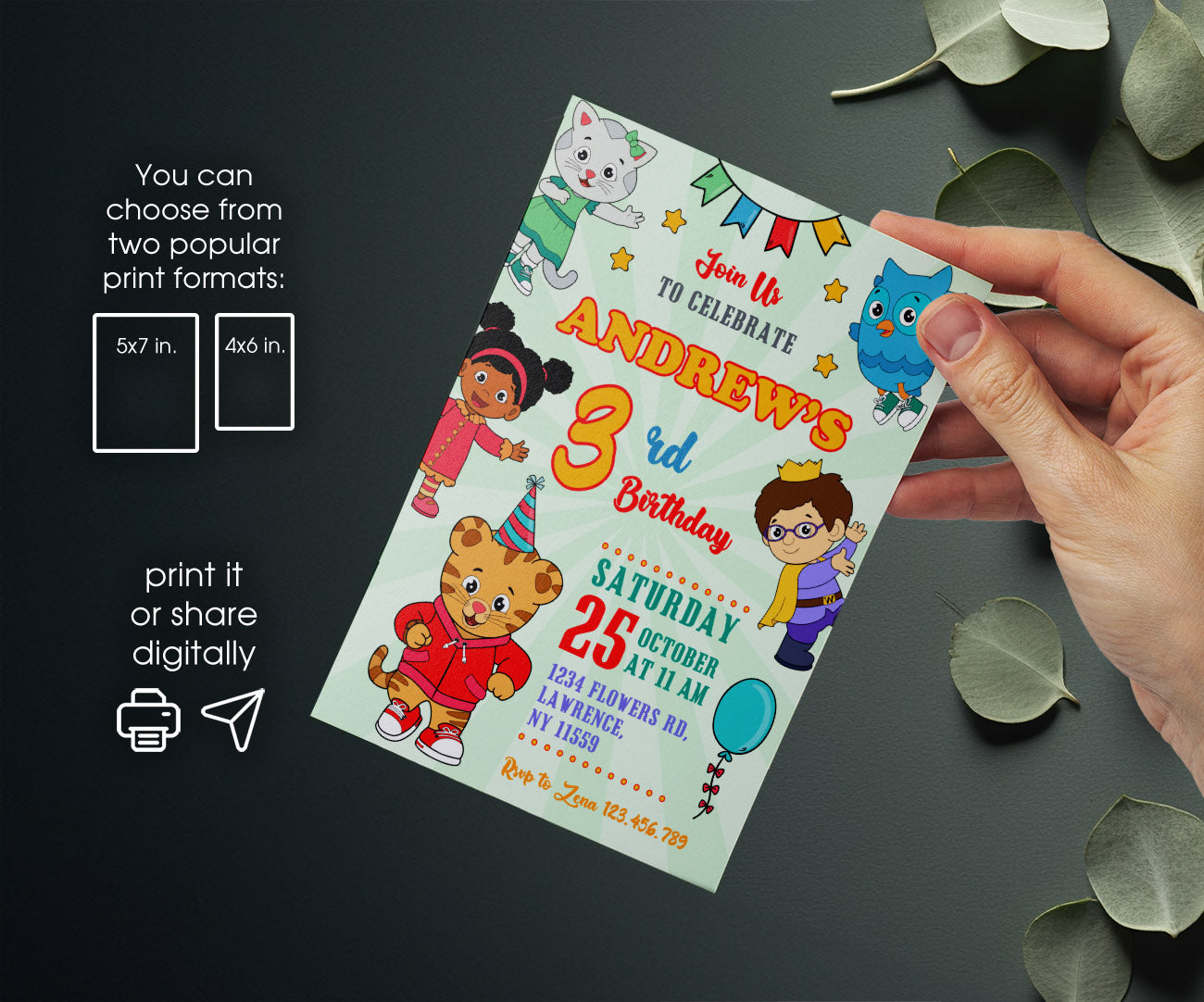 Daniel Tiger's Neighborhood customizable invitation template | Share or Print | HA007