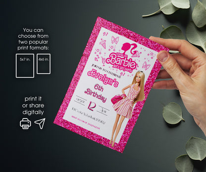 Barbie Pink customizable invitation template | Share or Print | girl | UL355