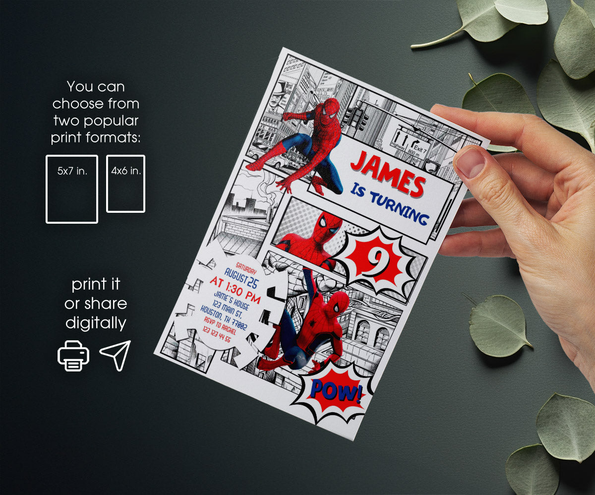 Spiderman Marvel Superhero customizable invitation template | Share or Print | boy | FV777