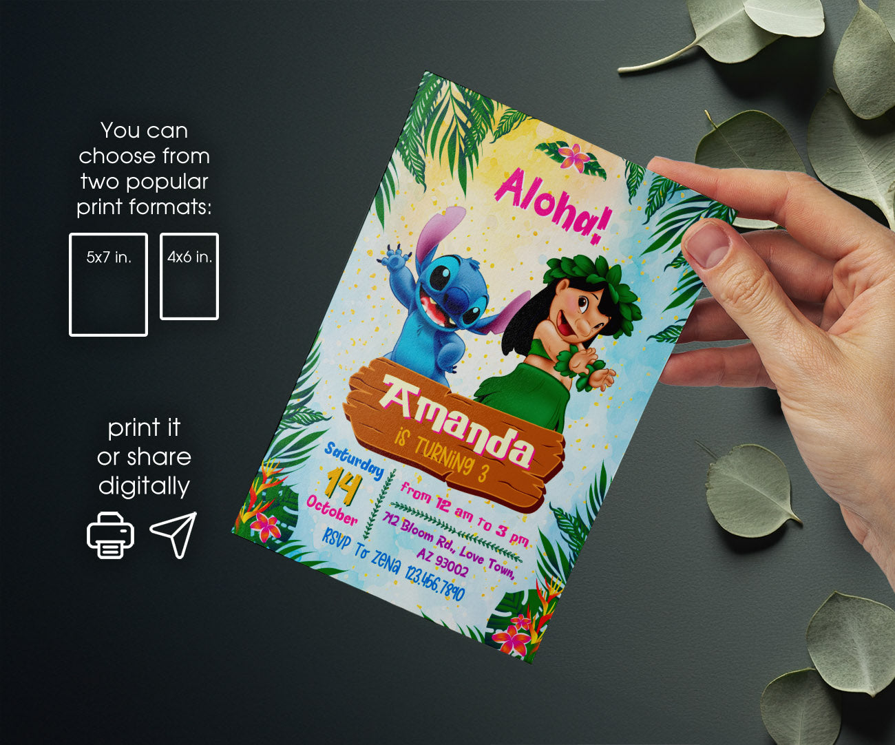 Lilo & Stitch Aloha customizable invitation template | Share or Print | YR008