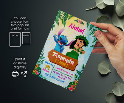 Lilo & Stitch Aloha customizable invitation template | Share or Print | YR008