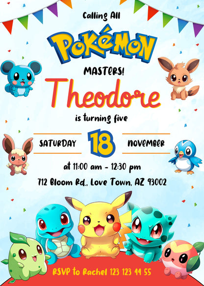 Pokemon Pikachu customizable invitation template | Share or Print | TI340