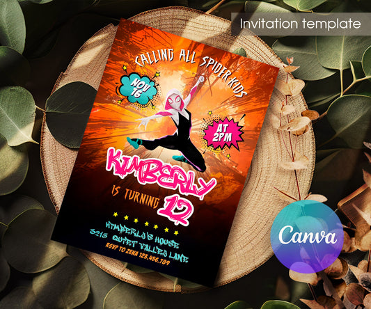 Spider Gwen Ghost Spidey customizable invitation template | Share or Print | girl | BX156