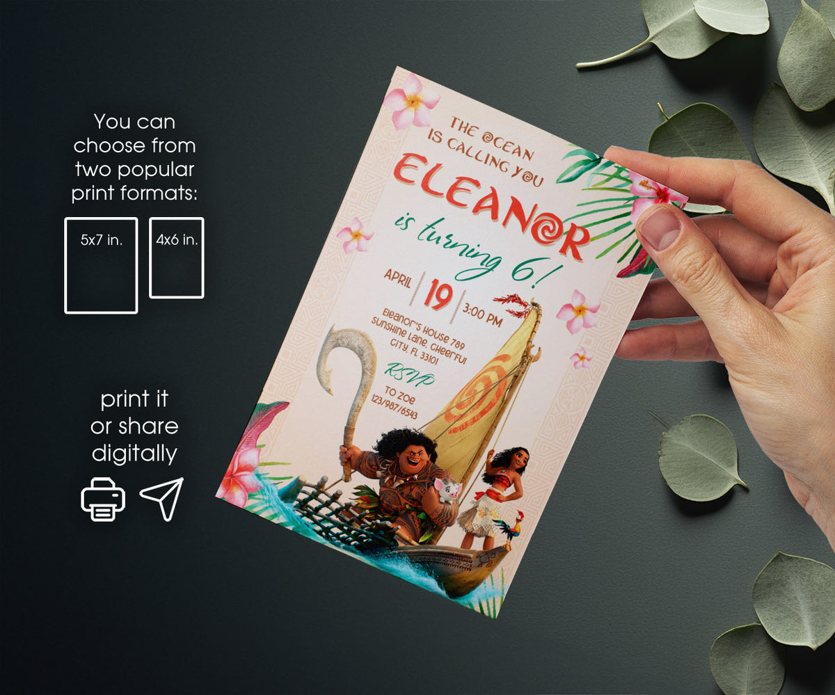 Moana Princess customizable invitation template | Share or Print | girl | ZX121