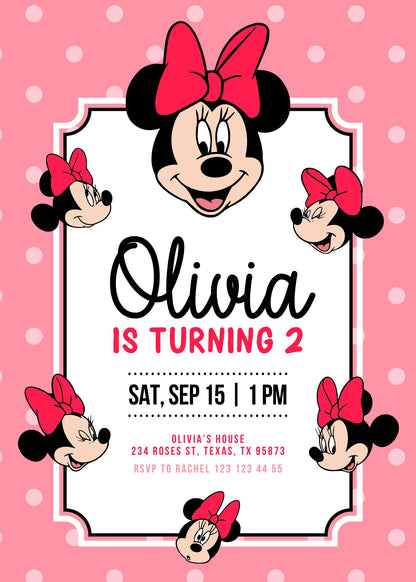 Minnie Mouse Disney Mickey customizable invitation template | Share or Print | girl | XG875
