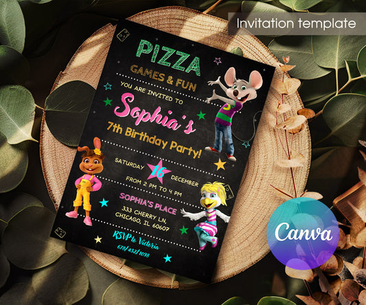 Chuck E. Cheese customizable invitation template | Share or Print | RW545