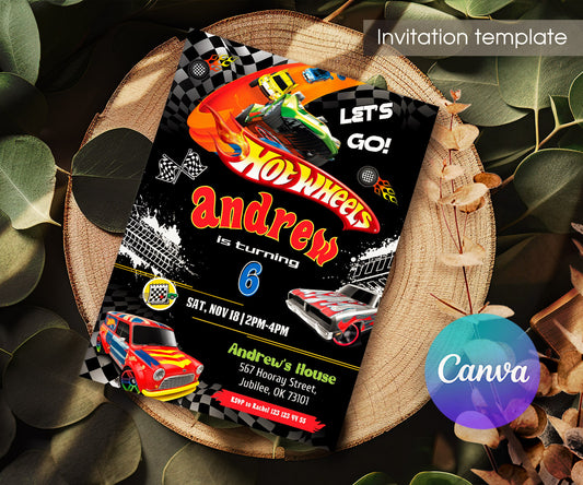 Hot Wheels Racing customizable invitation template | Share or Print | boy | VO818
