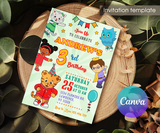 Daniel Tiger's Neighborhood customizable invitation template | Share or Print | HA007