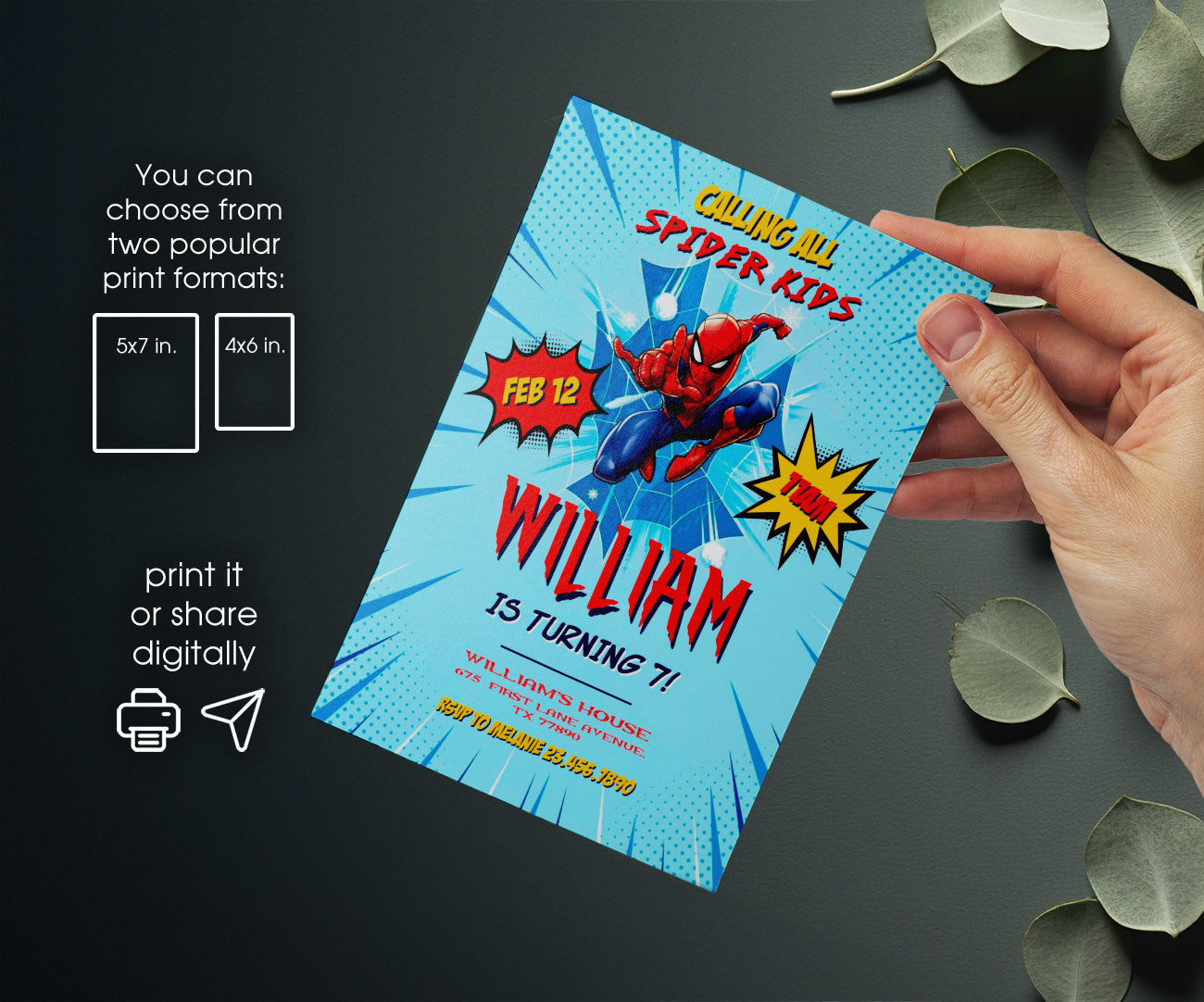 Spiderman Marvel Superhero customizable invitation template | Share or Print | boy | FV425