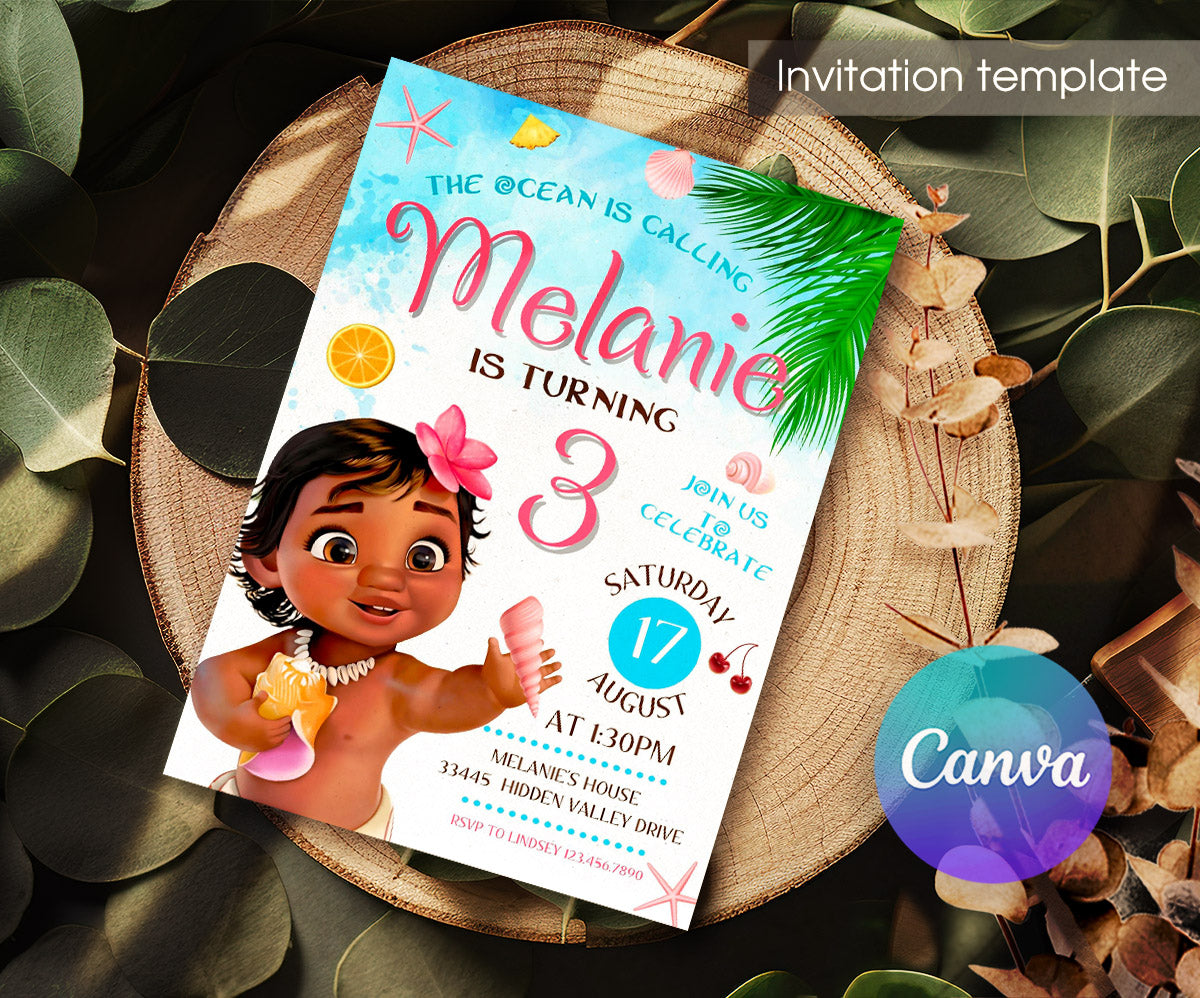 Moana Princess customizable invitation template | Share or Print | girl | JA283