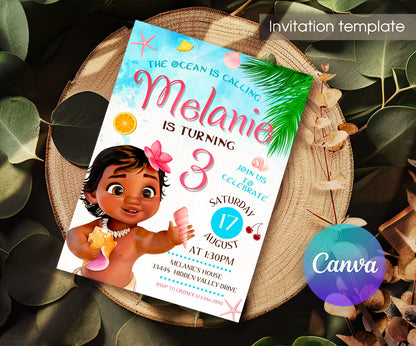 Moana Princess customizable invitation template | Share or Print | girl | JA283