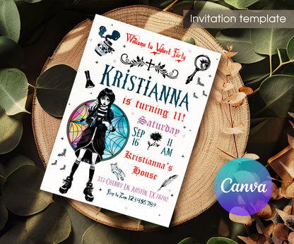 Wednesday Addams customizable invitation template | Share or Print | girl | QP638