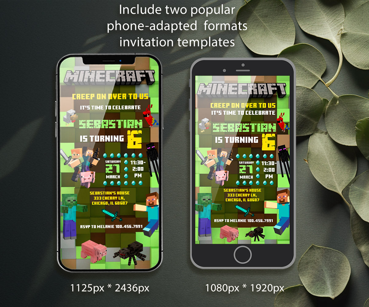 Minecraft Gamer customizable invitation template | Share or Print | NM866
