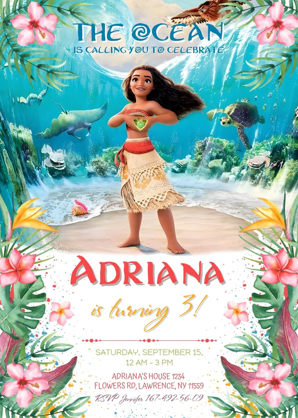 Moana Princess customizable invitation template | Share or Print | girl | ZL936