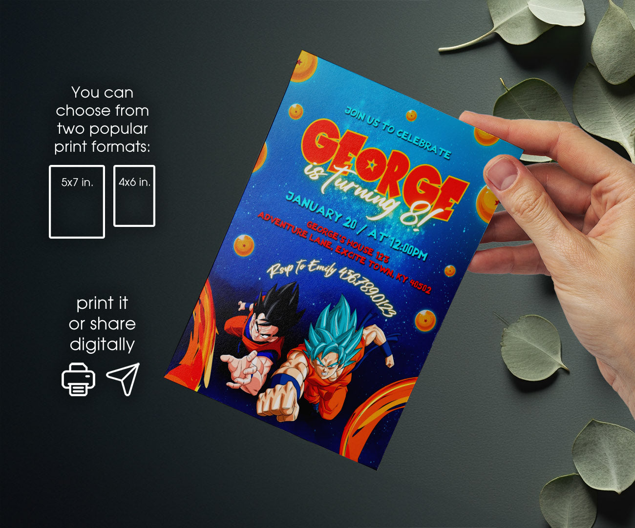 Dragon Ball Z Anime customizable invitation template | Share or Print | boy | NQ642