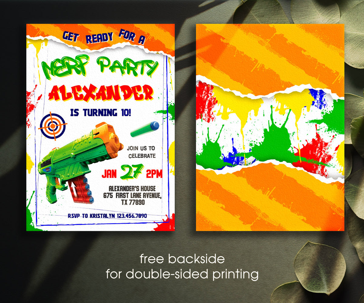 NERF Dart Wars customizable invitation template | Share or Print | boy | DJ304