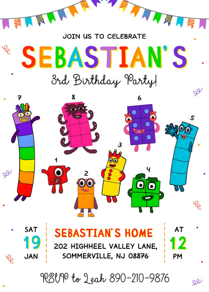 Numberblocks customizable invitation template | Share or Print | NF860