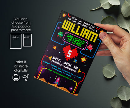 Arcade Gamer customizable invitation template | Share or Print | KK286